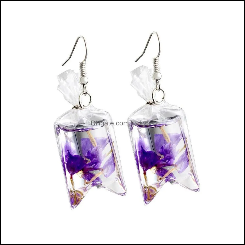 dried flower earrings creative plant dry clover earring fashion pressed flower glass earin