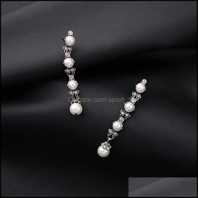 elegant vintage pearl pendant dangle earring for women high fashion silver plating wedding party drop earring jewelry gift