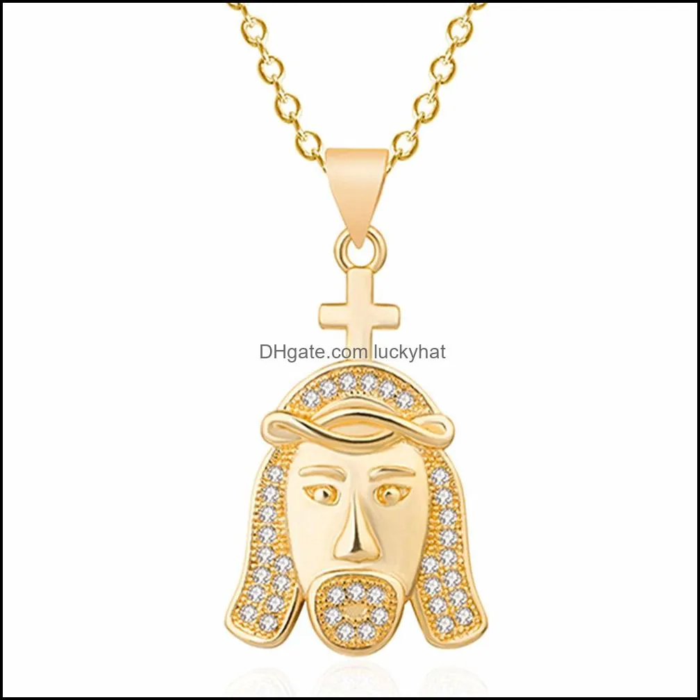 hip hop necklaces crown jesus head pendant necklace with diamond necklace party birthday gift hip hop jewelry