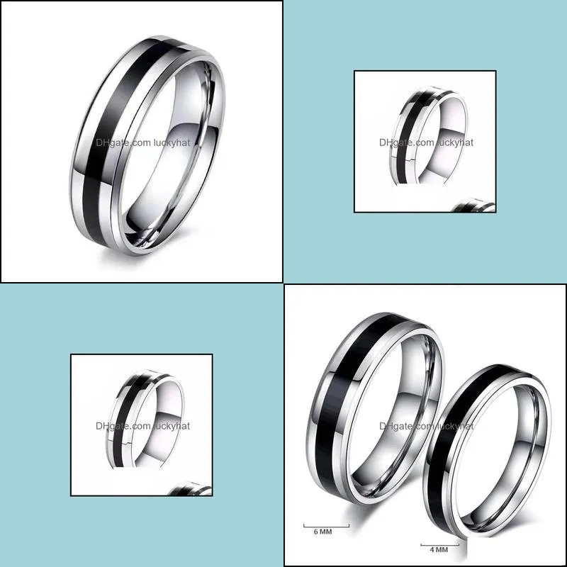 stainless steel ring for men women 4/6mm black groove couple rings wedding bands trendy fraternal rings casual male jewelry