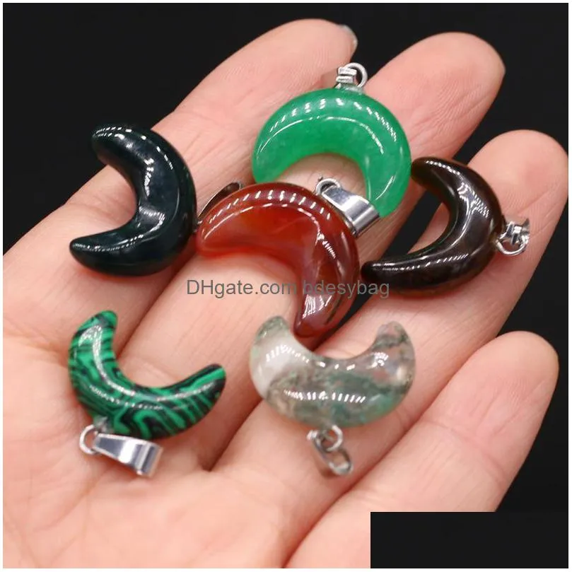 charms natural stone semiprecious quartz mineral gem moon shape pendant for making diy necklace accessories gifts size 20x18mm