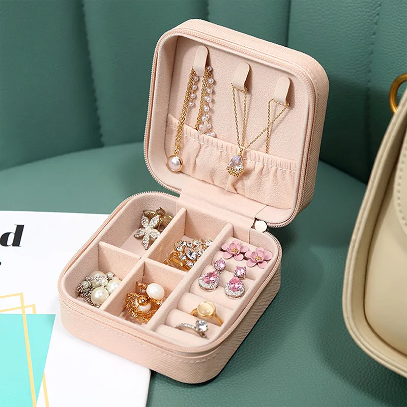 mini jewelry box organizer display travel jewelry zipper case boxes pu leather portable earrings necklace ring jewelry box jewelry packaging amp display