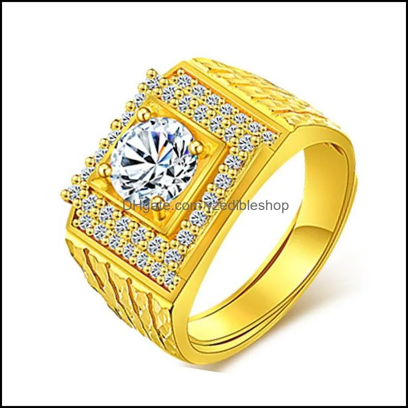 luxurious mens gold natural birthstone crystal ring boyfriend anniversary gift banquet engagement wedding band rings