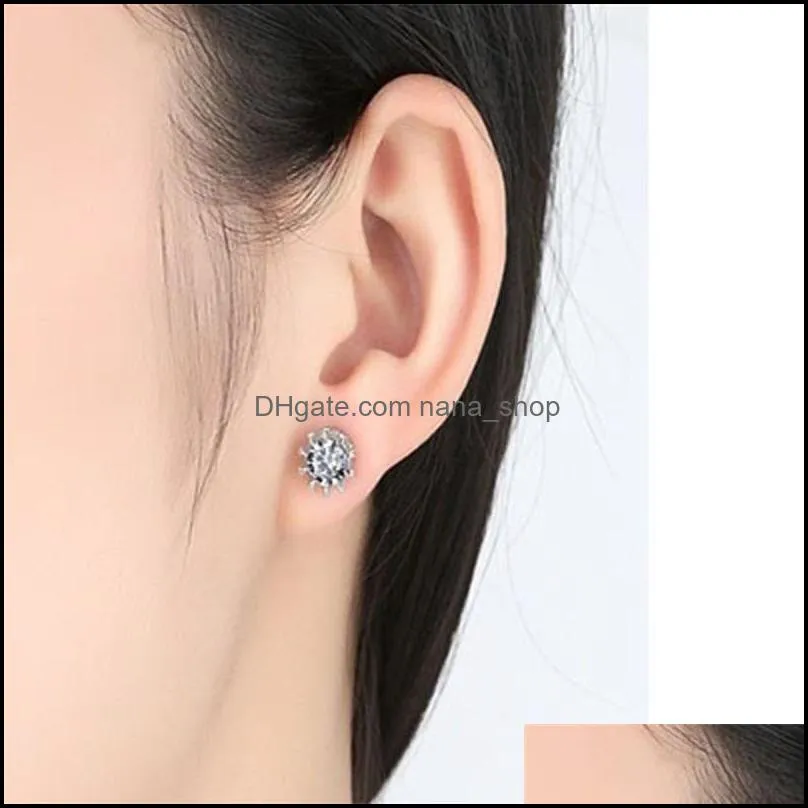 women korean crown stud earrings luxury silver gold clear purple blue cubic zirconia cz diamond ear rings for girl fashion jewelry bulk