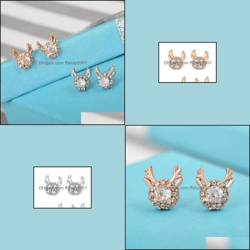 deer stud earring korean simple temperament elk earrings female snowflake zircon christmas antler chic earrings