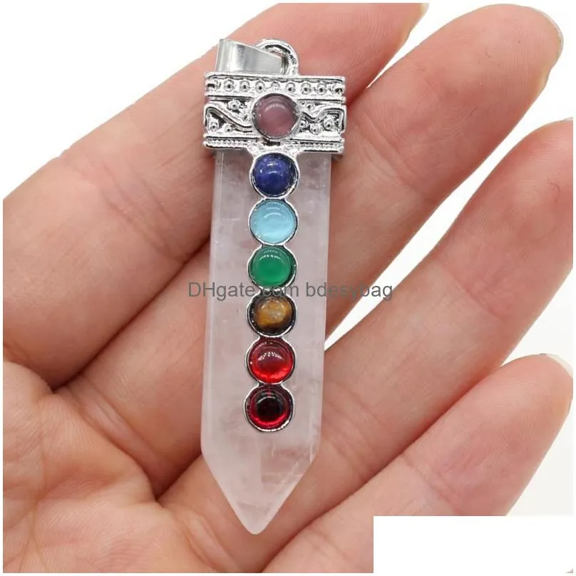 charms natural stone 7 chakra reiki heal pendant charm column shape gold sand for earring necklace bracelet jewelry making size