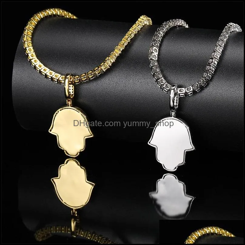 gold color hip hop iced out bling men boy jewelry hiphop rock punk ice baguette cz hamsa hand fatimas hand pendant necklace 733 q2