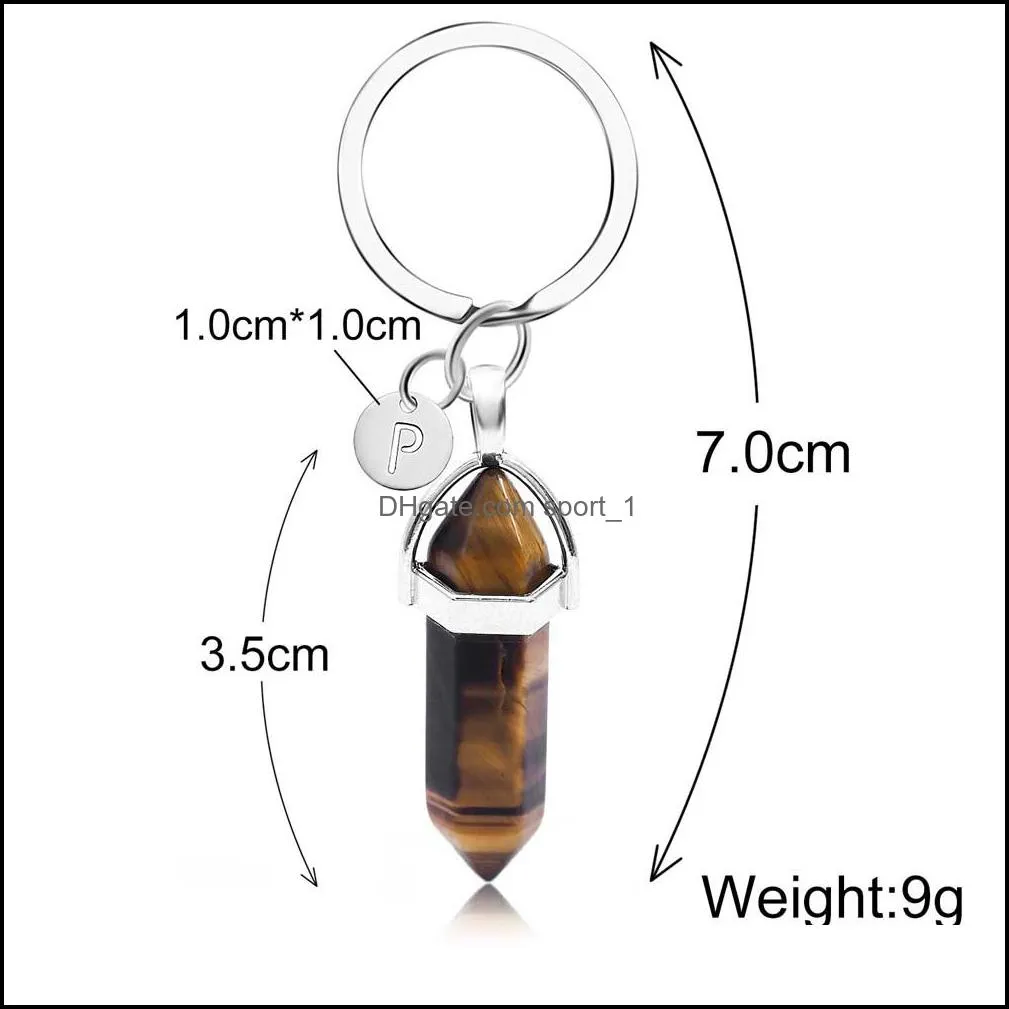 nature stone bullet pendant keyring for women men 26 initial letter keychain healing crystal keyholder fashion jewelry