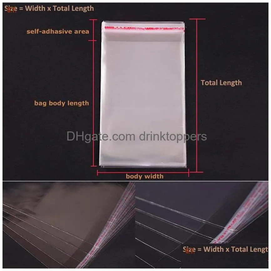 gift bag packaging 200pcs clear resealable bopp/poly/ cellophane bags 18x27cm transparent opp self adhesive plastic storage cosmetic