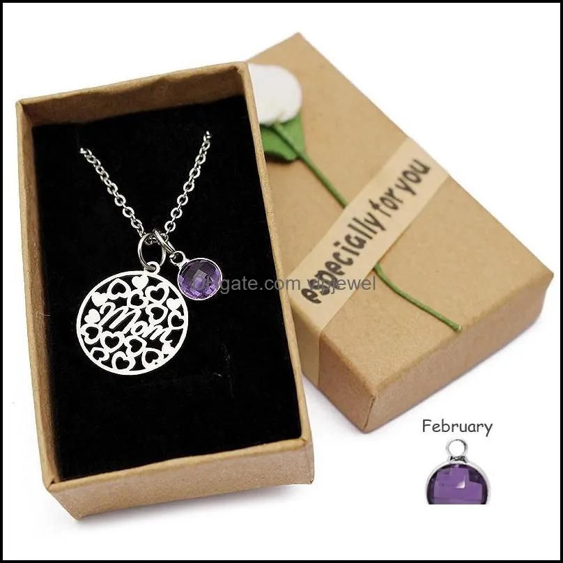 stainless steel faith dream inspirational birthstone pendant necklace for women glass stone fashion birthday jewelry gift