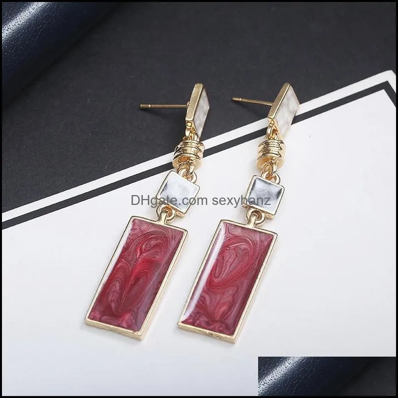 korean style simple long earrings geometric red stone dangle earrings for women girls trendy temperament jewelry gift wholesale