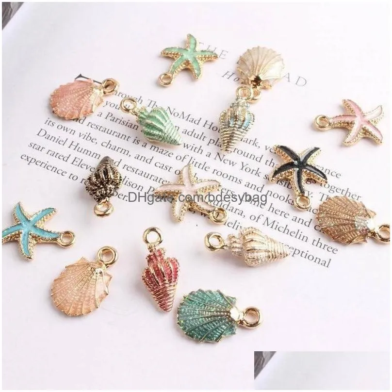 charms 13pcs/set colorful shell conch starfish enamel for bracelet necklace jewelry handmade diy craft accessorycharms