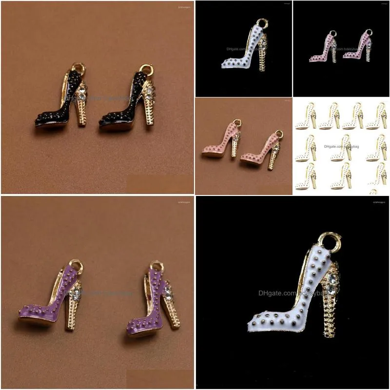 charms 10pcs high heels antique alloy rhinestone pendant for crafts bracelet earrings