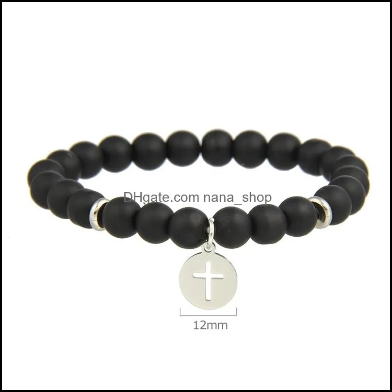 8mm black matte beads natural stone bracelets for men elasticity bracelet with anchor dream faith charm bracelets designer jewelry