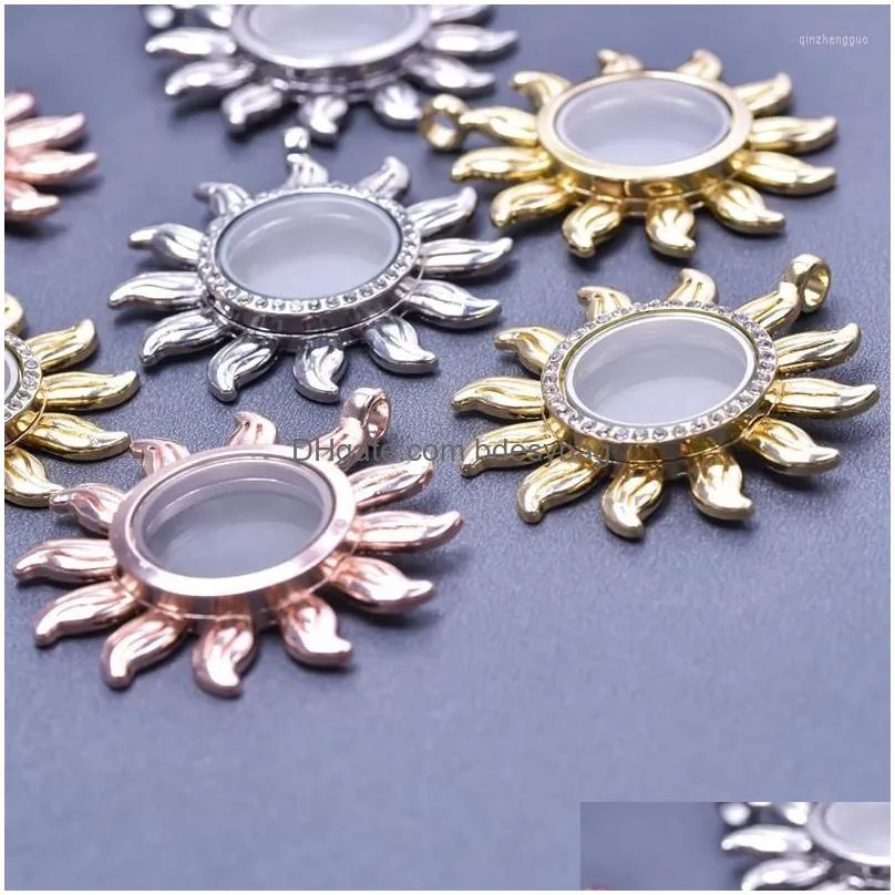 charms sun glass pendant locket alloy rhinestone openable floating lockets for jewelry making necklace fashion