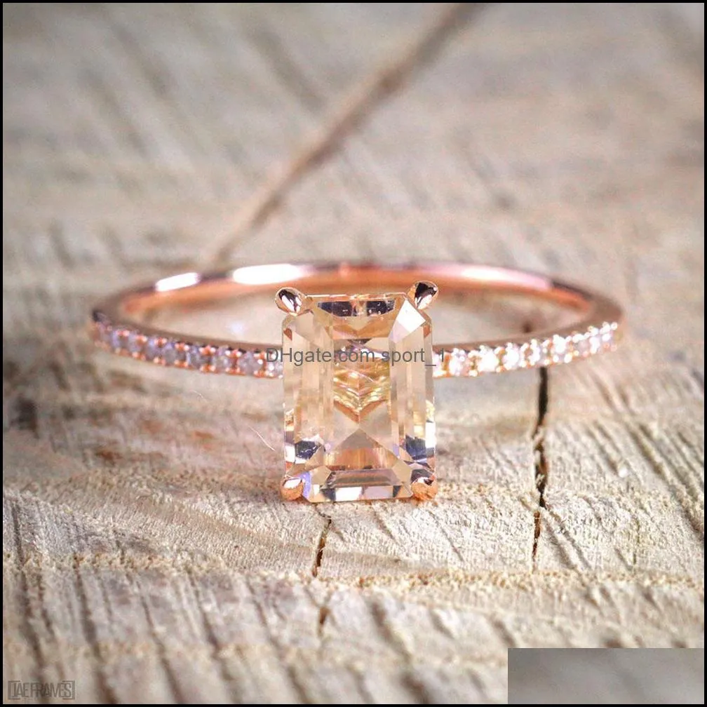 fashion rose gold 2pcs set square zircon wedding ring women creative personality inlaid crystals zircon engagement ring
