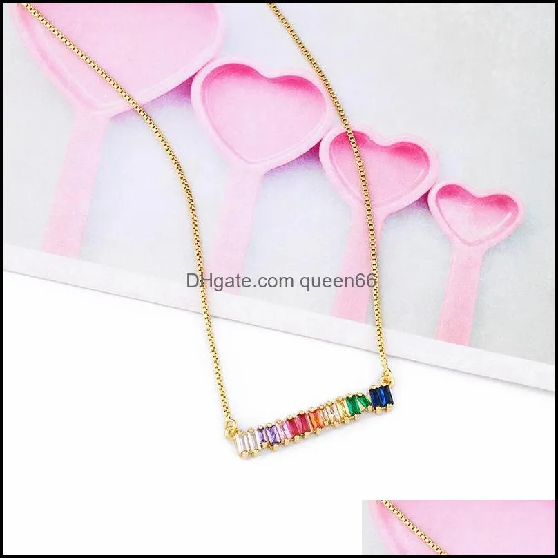 cz rainbow pendants necklace bracelet for woman fashion gold silver copper long chain necklace trendy party wedding jewelry