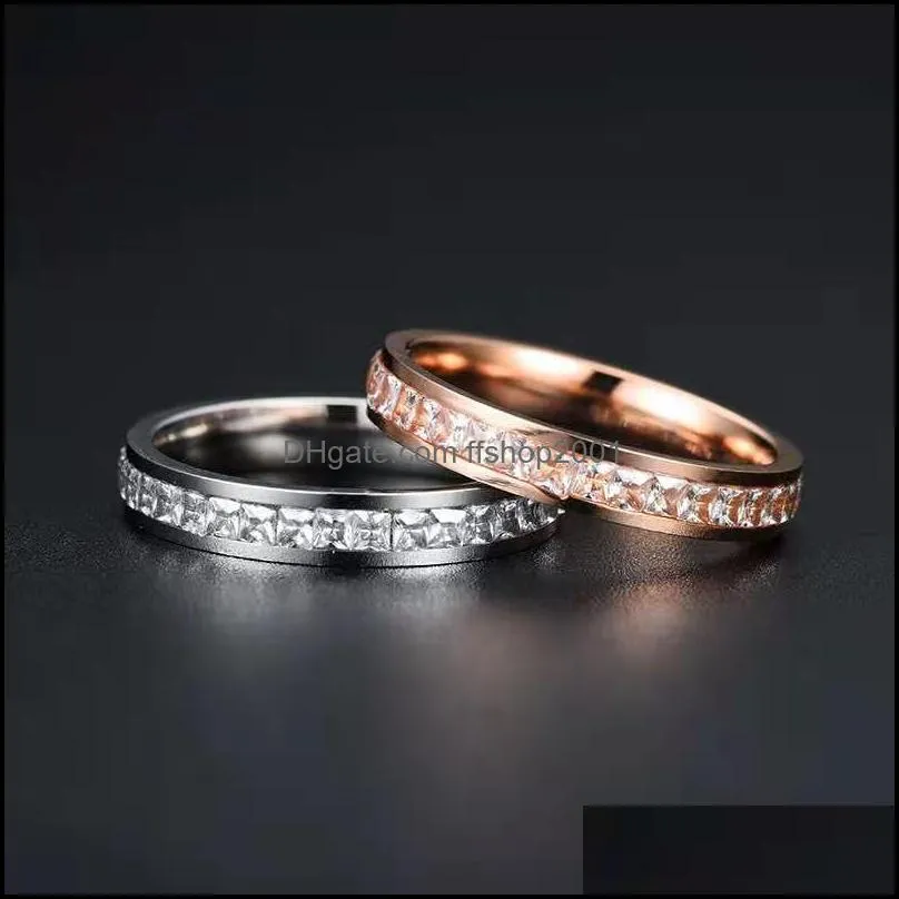 titanium steel inlaid zircon couple ring wedding engagement ring anniversary ring lover jewelry gift