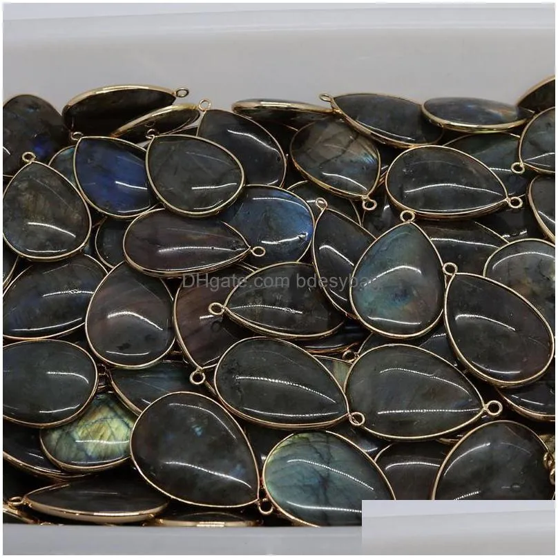 charms natural stone water drop shape pendants labradorite gemstone jewelry diy making earrings necklace flash accessoriescharms