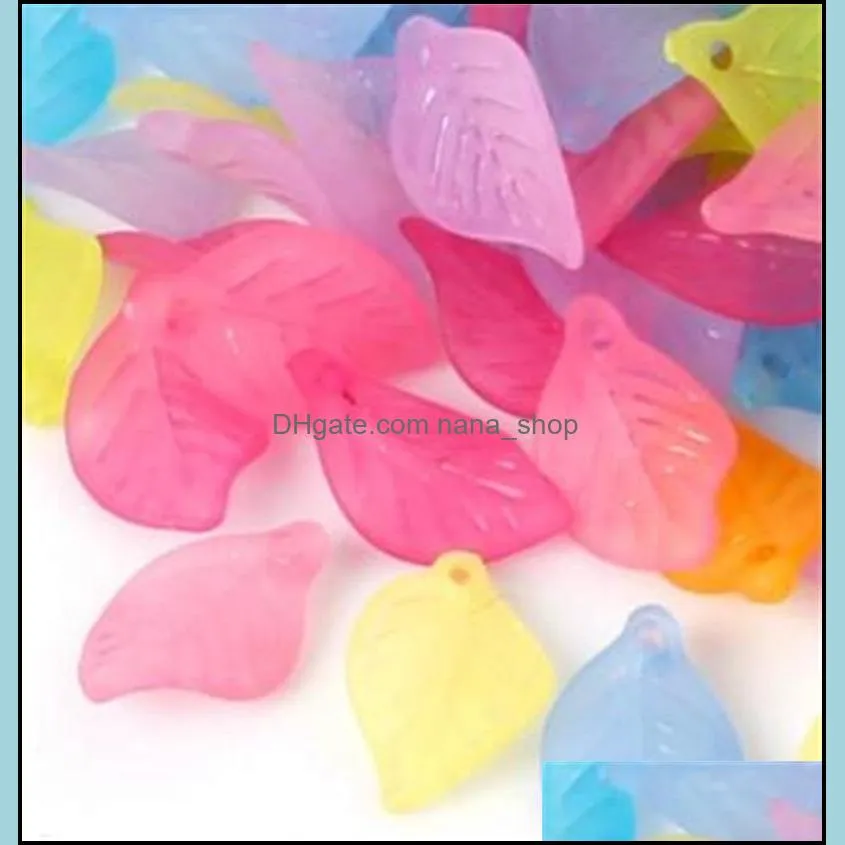 50g/set acrylic beads supplier assorted color frosted leaf beads 18mm long 11mm wide 3mm thick with one hole 2236 t2