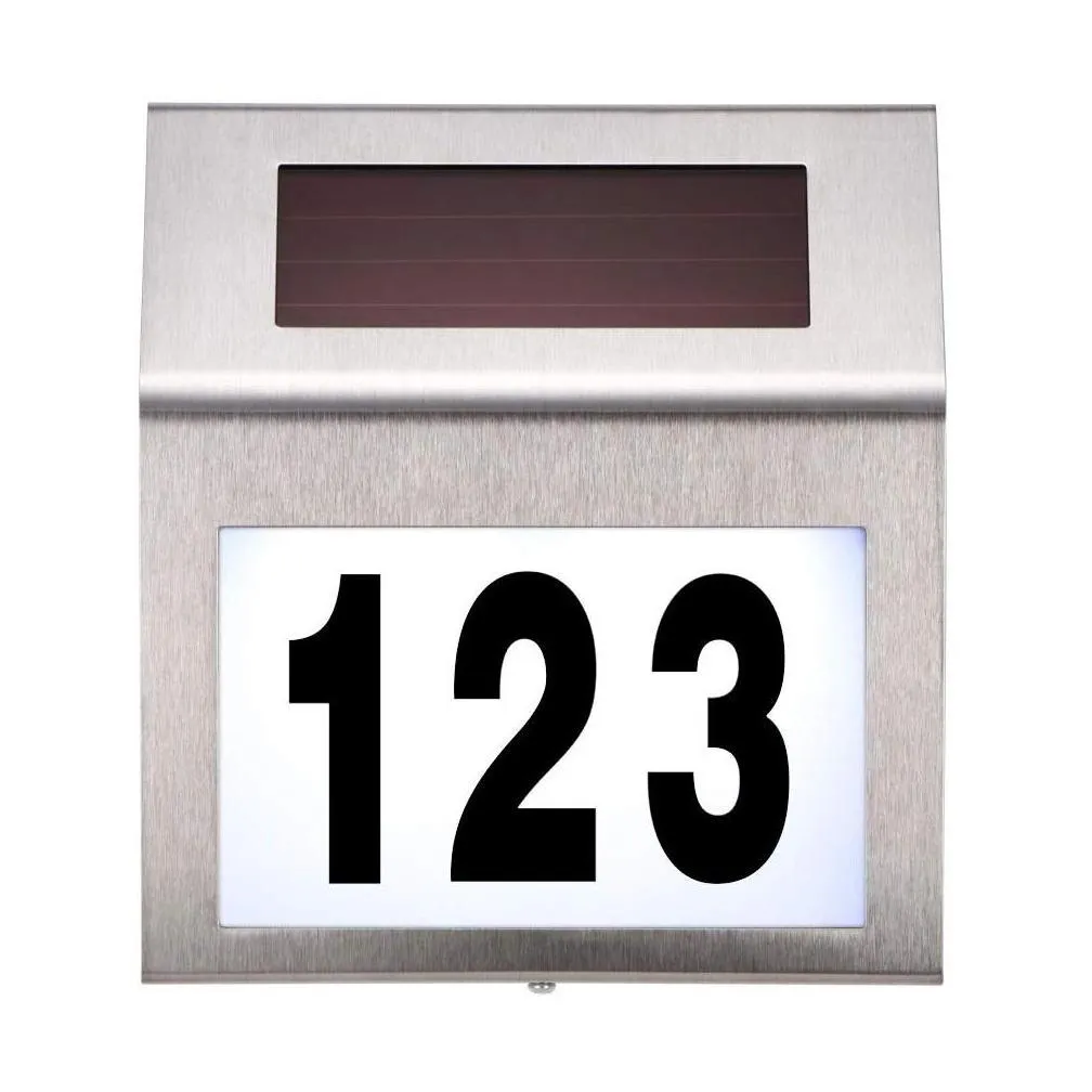 solar powered led light sign house el door address plaque waterproof number digits plate lamp for home lighting sign white light