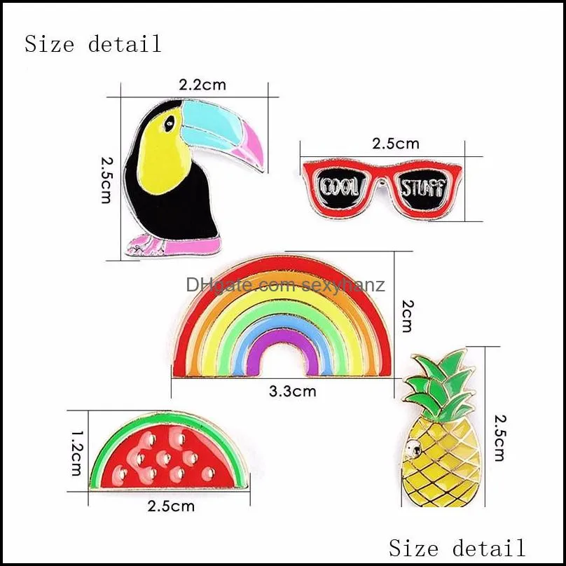 5pcs/set rainbow watermelon crow brooch pin for women catoon pineapple sunglass enamel lapel collar pin set fashion jewelry gift