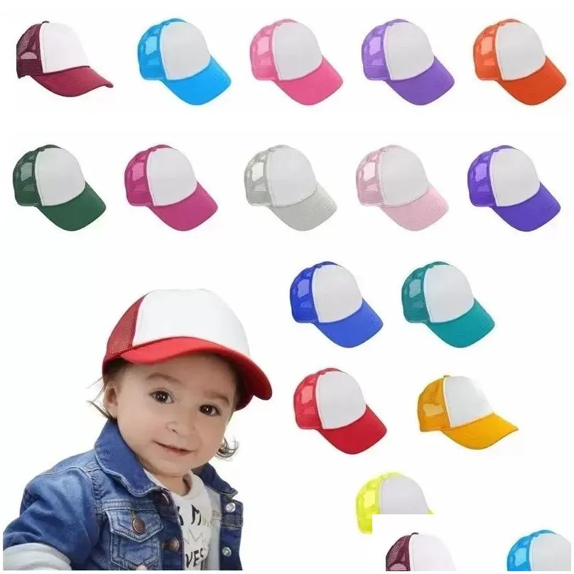 21 colors party hats kids cap children mesh caps blank sublimation trucker hat girls boys toddler party festival supplies