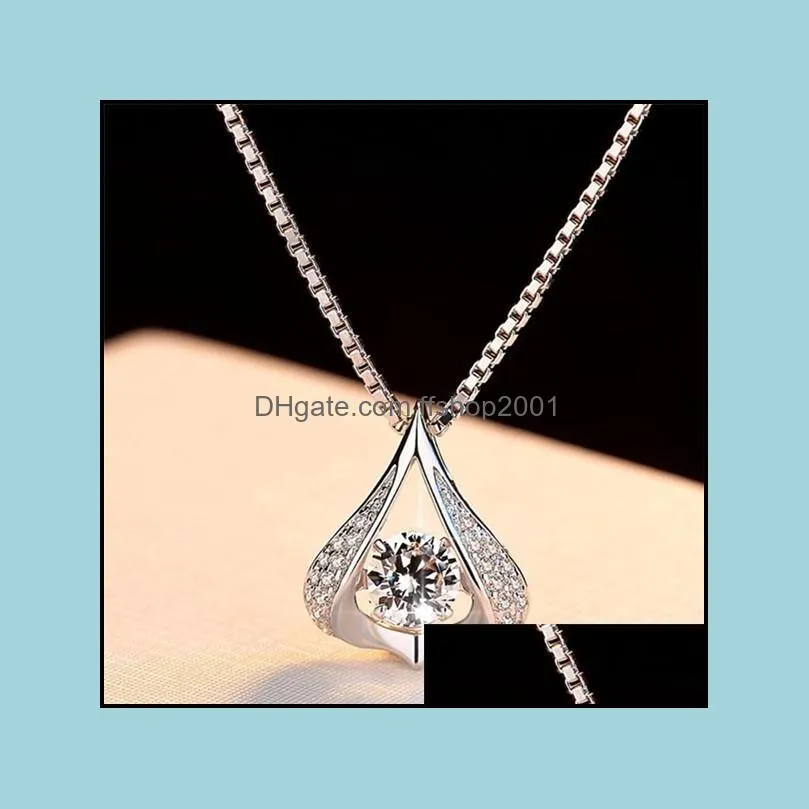 cubic zirconia water drop copper silver plated pendant necklace gift jewelry for women