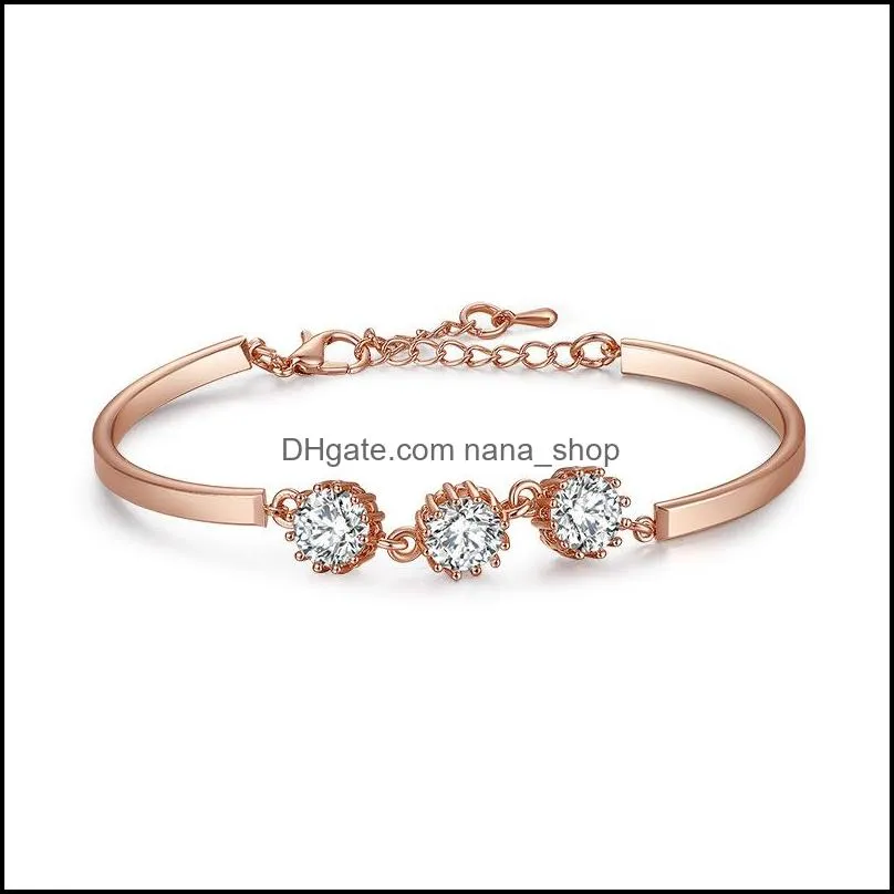 fashion18k rose gold plated bangle bracelet 7mm 9mm cz cubic zirconia adjustable bracelet for women weeding jewelry gift