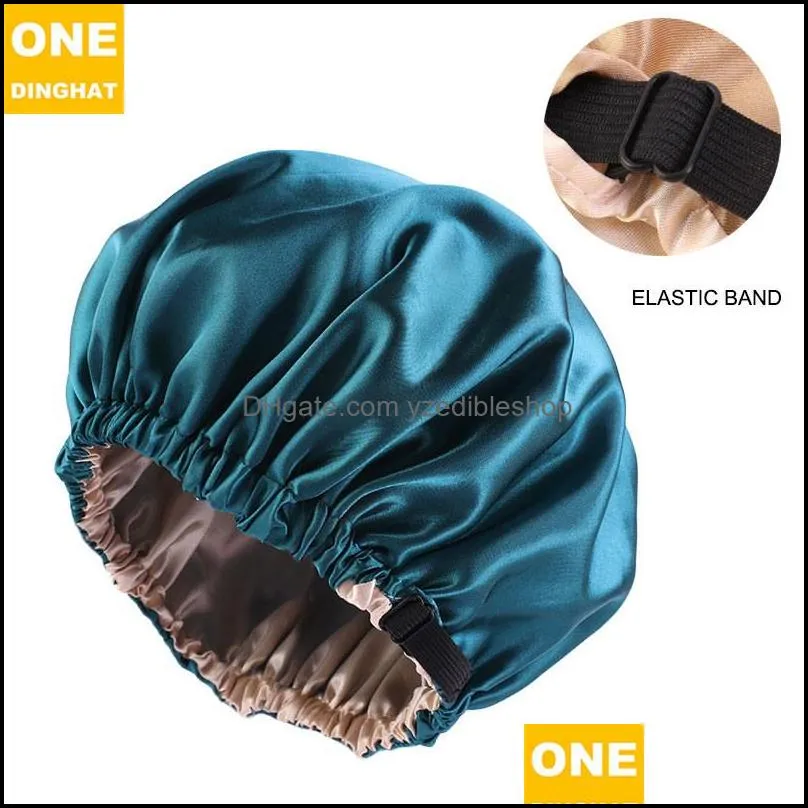  silk satin bonnet night sleep cap hat for women fashion adustable pure color wear head cover bonnet for beautiful hair accessories 19