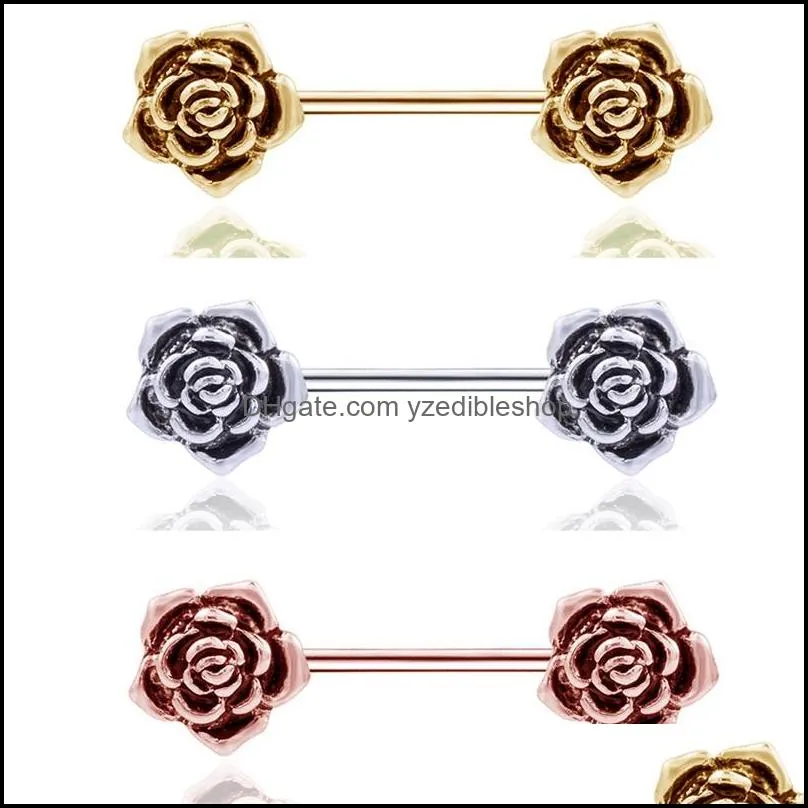 women body jewelry retro electroplate rose nipple rings stainless steel puncture ornaments 2 8ll t2