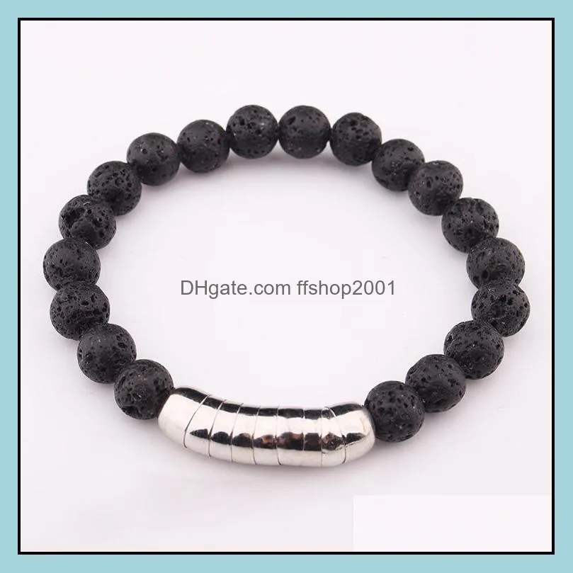 lava stone bracelet volcanic rock elastic beaded bracelets titanium stainless steel bracelet