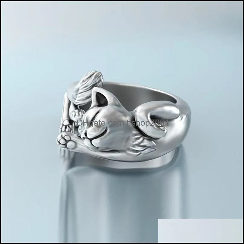 cute fortune cat shape women opening rings silver color dance party finger ring delicate girl gift fashion jewelry