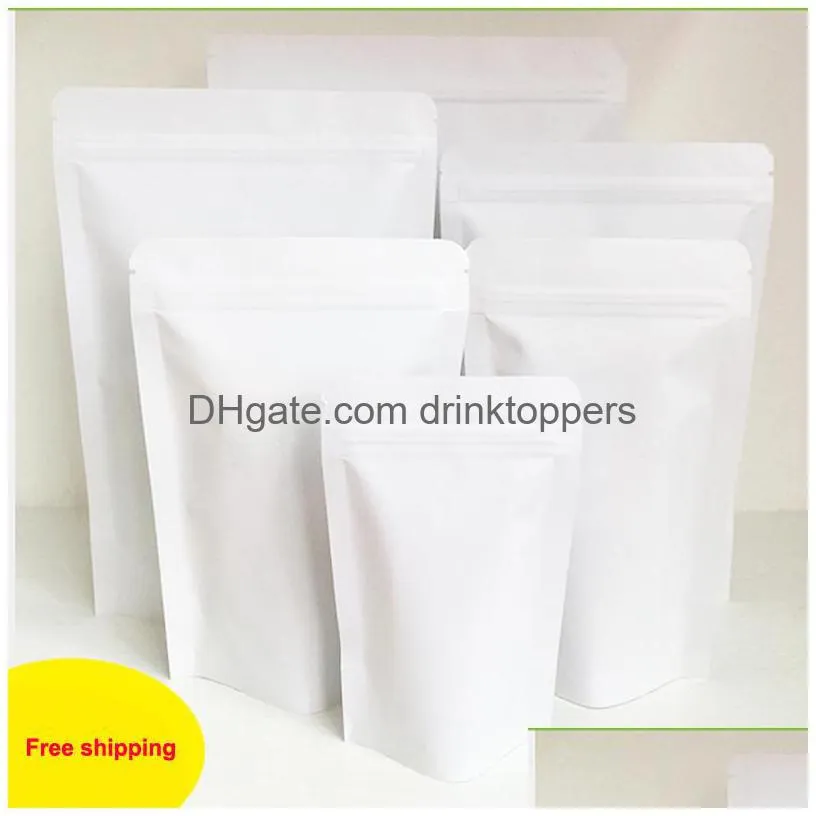sale real gift bags 50pcs lot 6sizes white paper zip lock bag inside transparant pe film layer zipper gift doypack food packaging bags