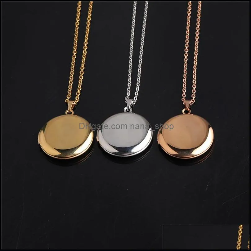 round stainless steel memory openging locket necklace family p o magic locket diy engraveable necklace jewelry gift for baby