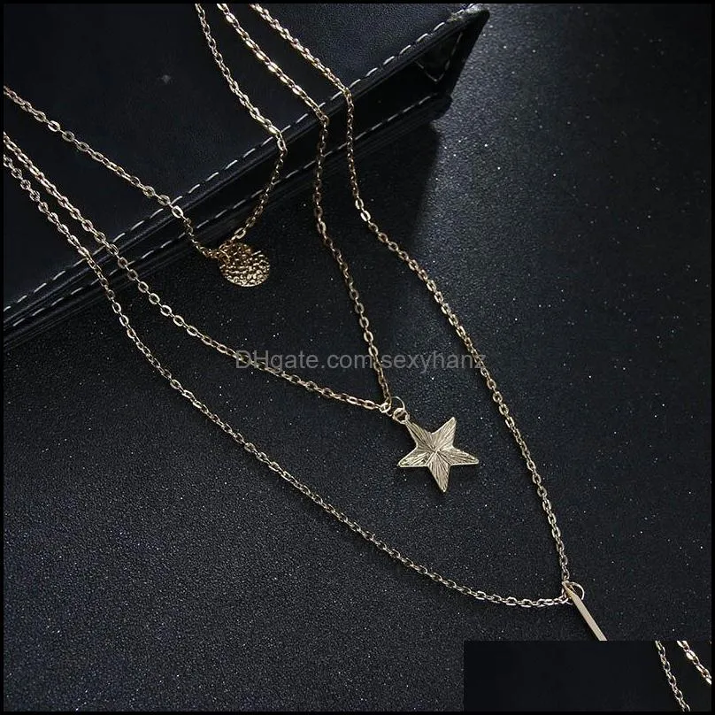 fashion multilayer hand bullet star charm choker necklace for women gold plating handmade chain necklace fashion jewelry gift