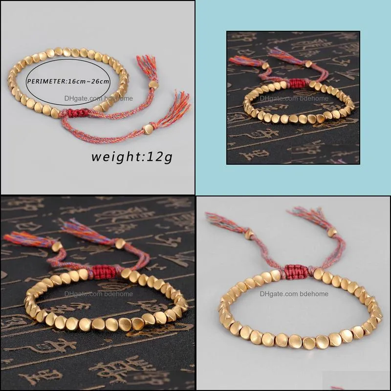 handmade buddhist bracelets on hand braided copper beads lucky rope bracelet bangles for women men