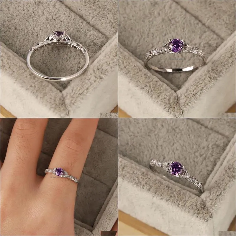 s925 sterling silver amethyst stone personality ladies ring european and american simple design ring