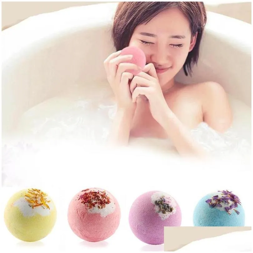 bubble bath bomb with dry flower explosion natural floral  oils bathbombs fizzers shower steamers bathing deep sea salt ball