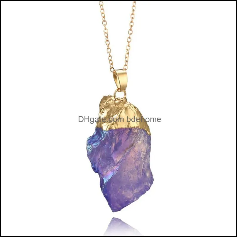 natural stone rainbow crystal pendant necklace wire wrapping irregular quartz necklaces for women jewelry gift