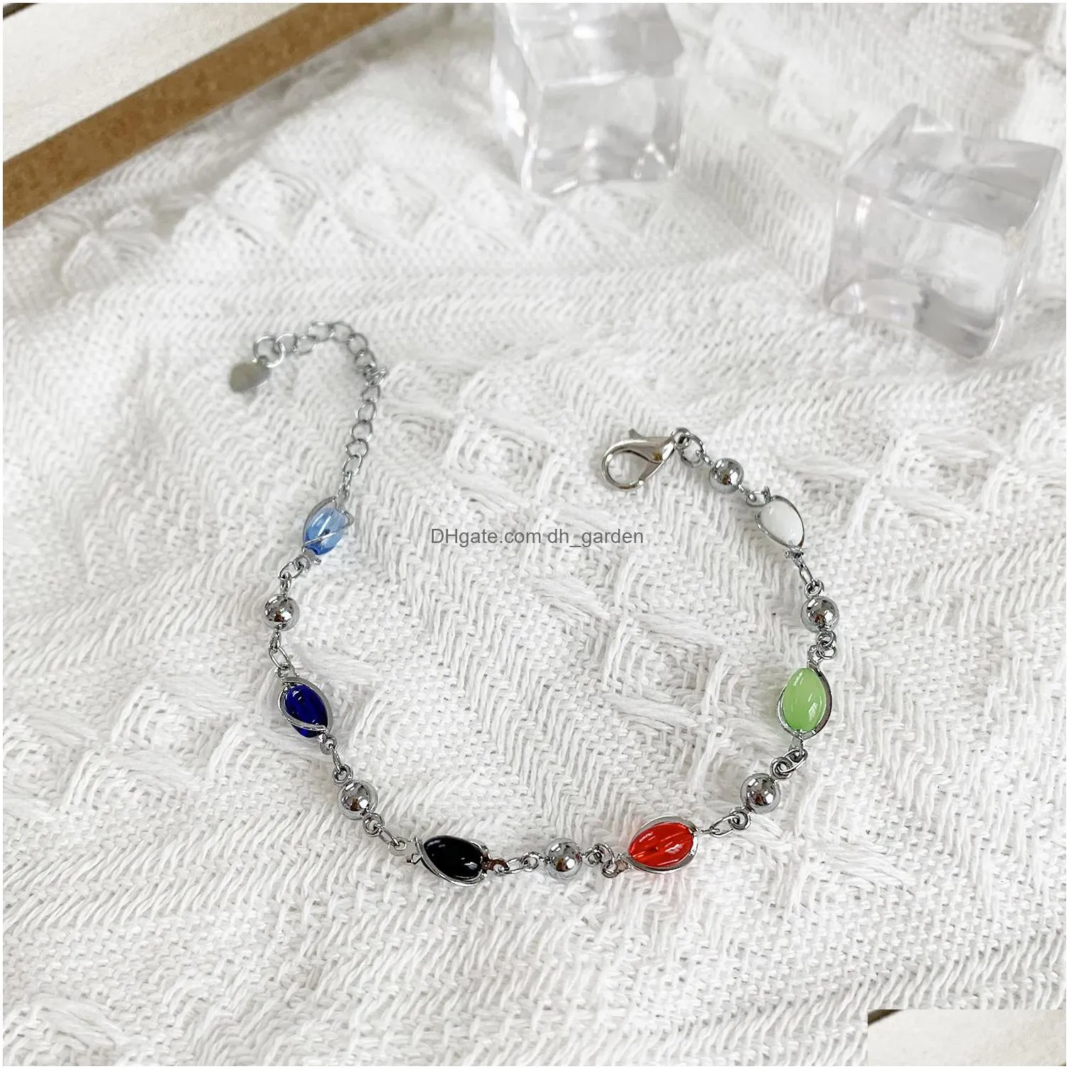 wholesale bracelets european and american geometric oval imitation gem bead chain bracelet versatile lady charms chains