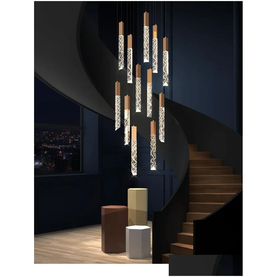 modern loft led chandelier k9 crystal duplex stair chandeliers living room el ceiling luxury pendant lamp apartment lights