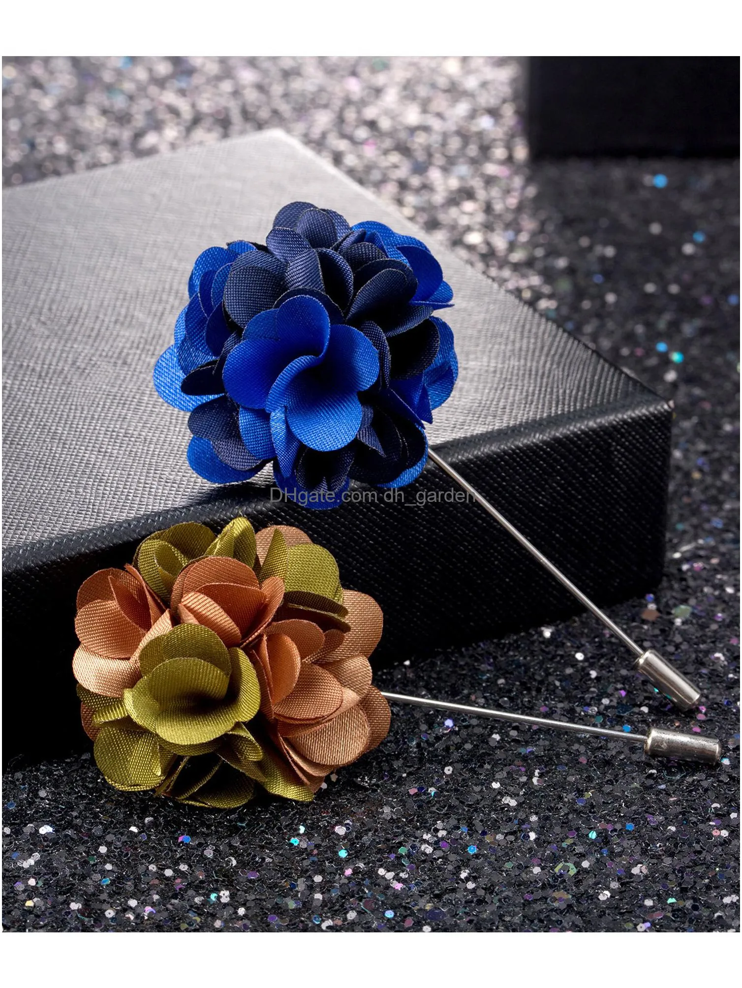 pangda mens lapel pin handmade satin flower boutonniere pin with gift box for suit wedding groom multicolor b