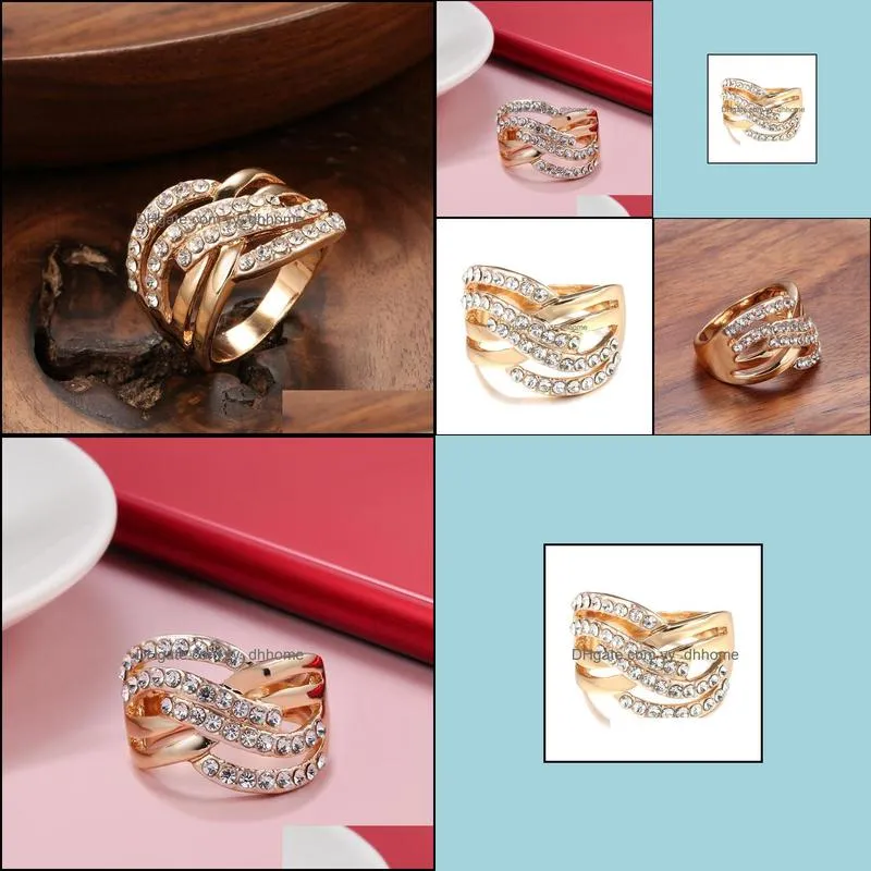 twist ring gold color with micro crystal zircon stone delicate wedding rings lady fashion jewelry