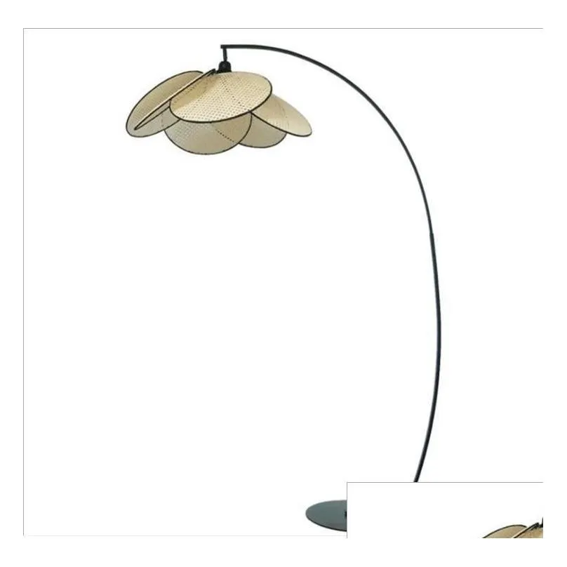 nordic floor lamp fishing modern simple living room bedroom rattan lampshade personalized sofa bedside retro vertical