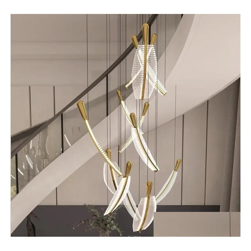 modern creative leaf led chandelier luxury gold kitchen island acylic lighting hanging fixtures dining room home bar art lamps