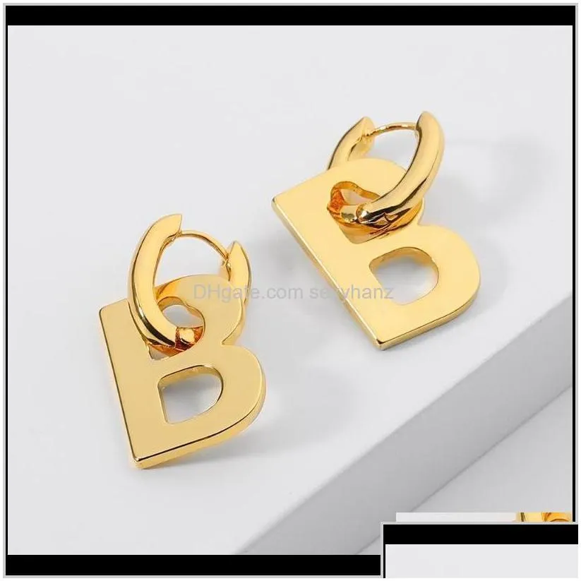 drop delivery 2021 fashion real gold plated brass letter b pendant earrings for women charm metal statement jewelry punk accessories stud