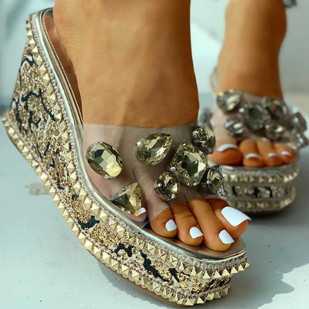 Sandals Doratasia brand design crystals clear platform high heels leisure slipper wedges sandals women summer shoes female T230208