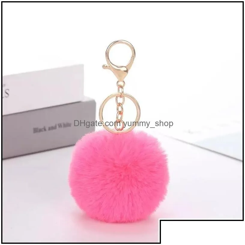 keychains lovely keychains womens pom poms faux rex rabbit fur 8cm ball key chains girl bag hang car ring pendant drop d dhseller2010