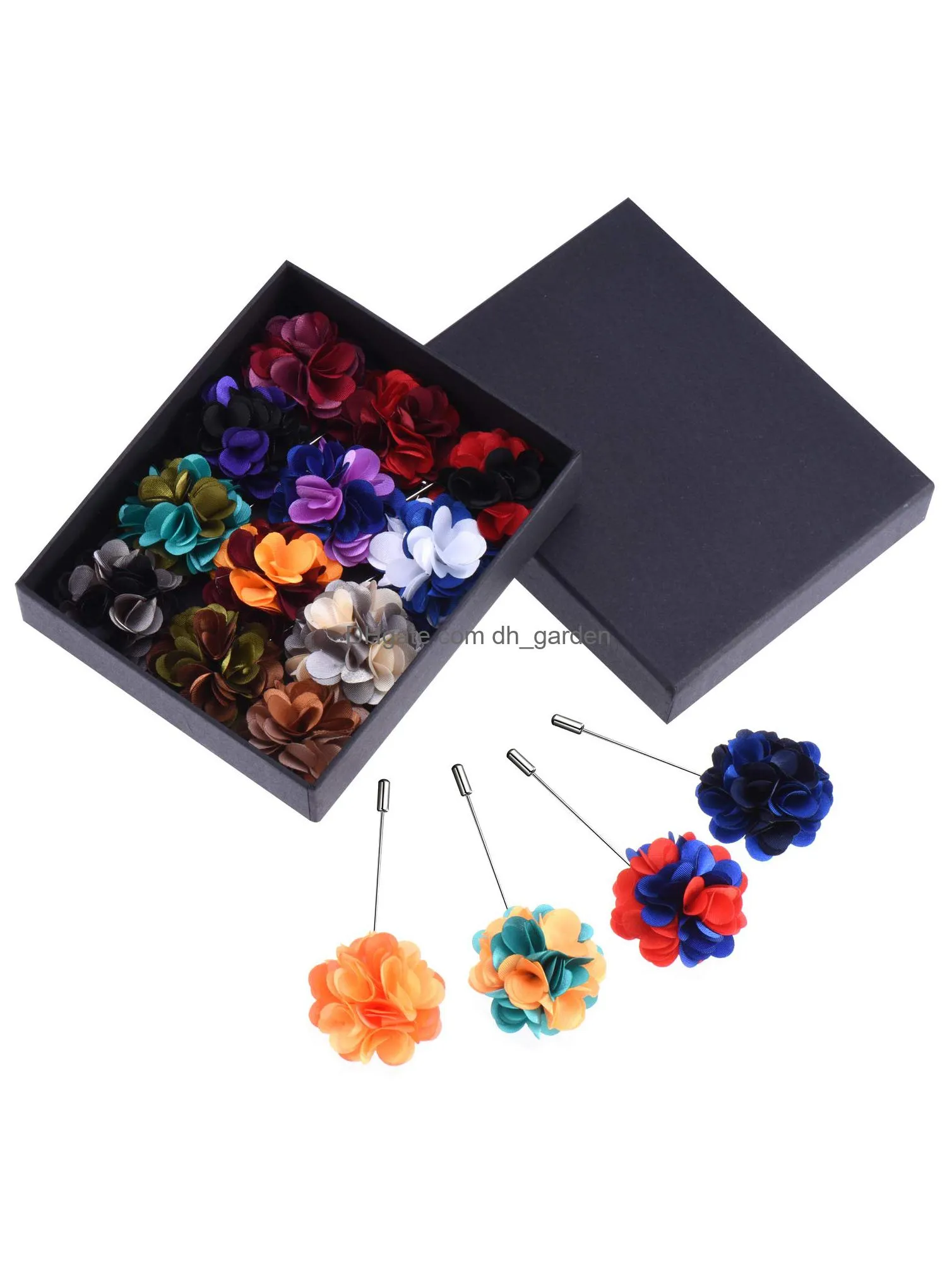 flower mens lapel pins handmade satin boutonniere pin for suit wedding groom with a box multicolor 3